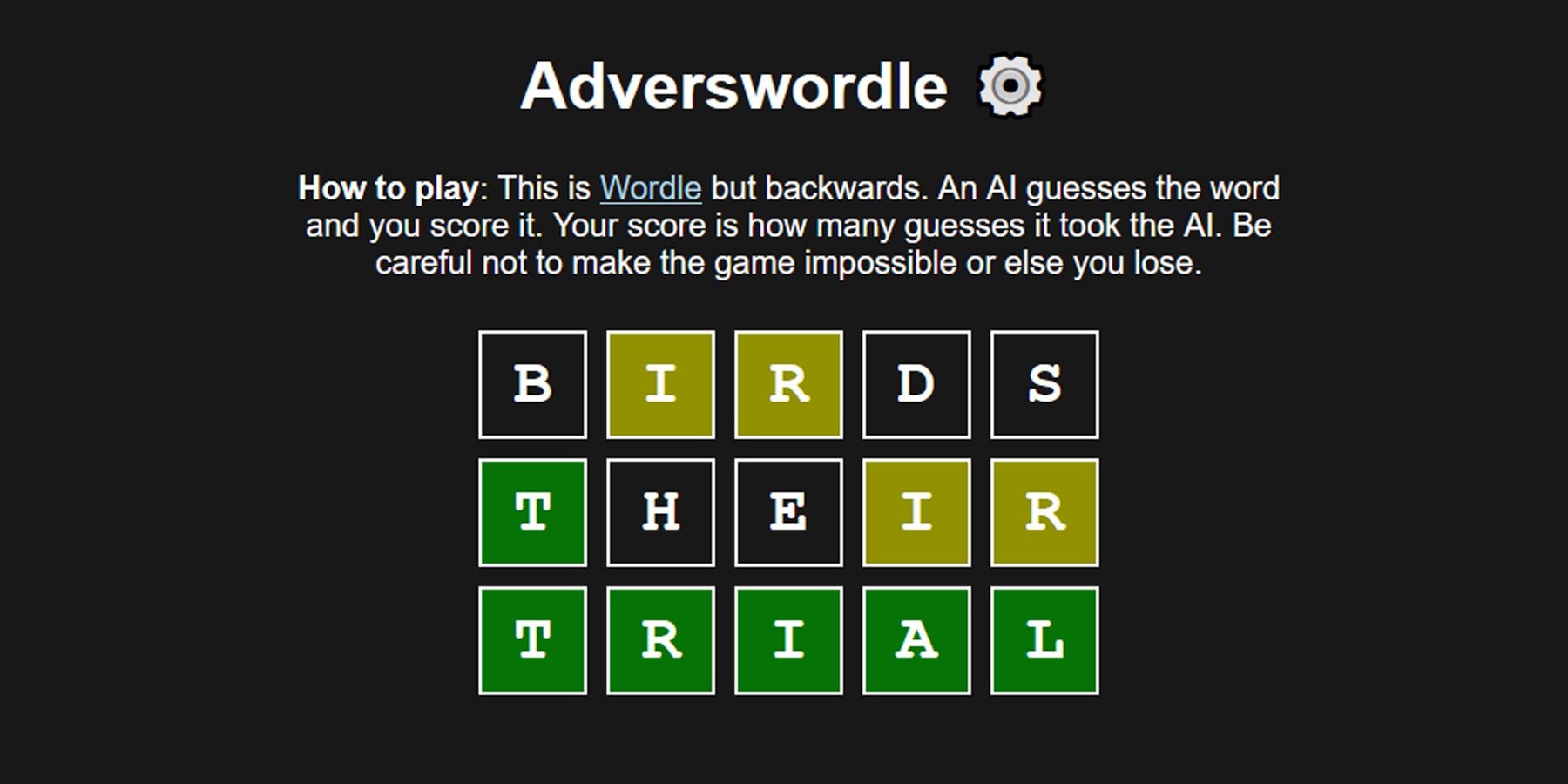 Adverswordle похож на Wordle, но наоборот