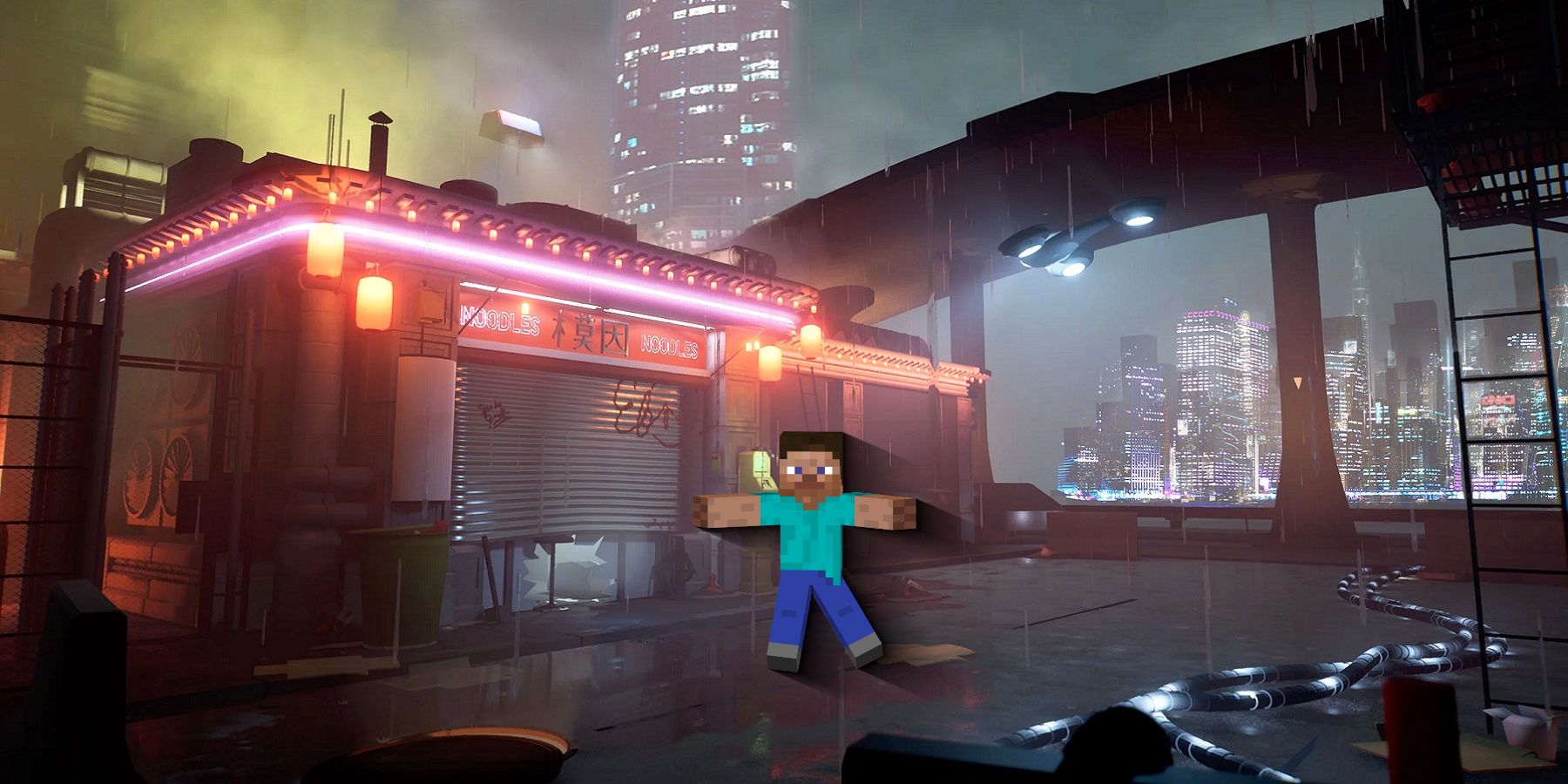 Фанат Minecraft поделился потрясающей сборкой небоскреба в стиле киберпанк